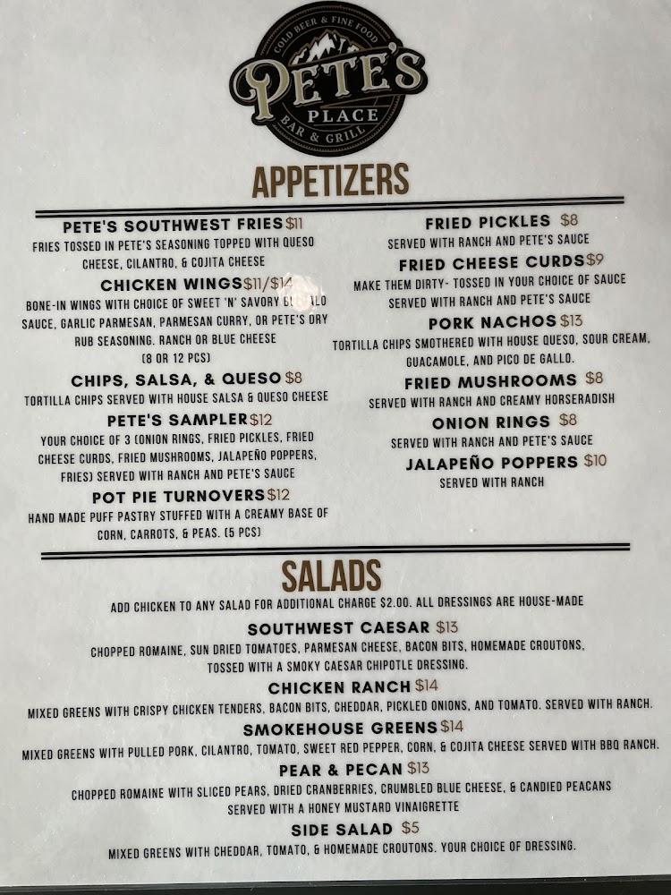 Pete's Place Bar & Grill Menu image 2